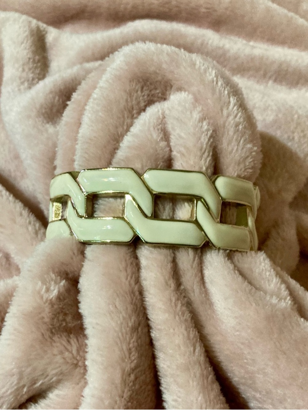 Vintage Cream Enamel Link Bracelet with Gold Trim
